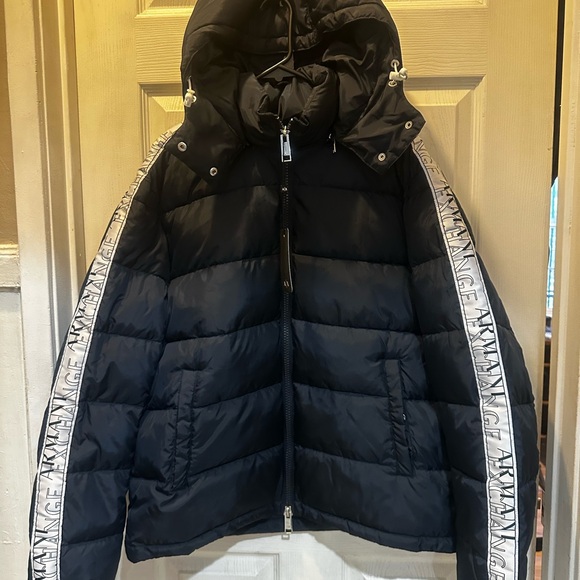 Armani Exchange Logo Men's Hooded Puffer Coat Jacket Large Dark Navy Color - Picture 5 of 8
